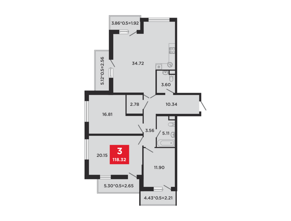 Планировка 3-комн 118,32 м²