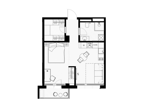 Планировка 1-комн 44,8 м²