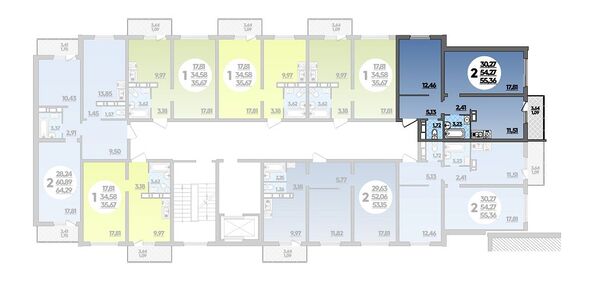 Планировка 2-комн 55,36 м²