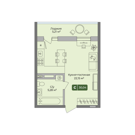 Планировка Студия 30,04 м²