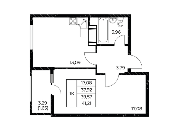 Планировка 1-комн 41,21 м²
