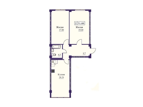 Планировка 2-комн 71,6, 72,8 м²