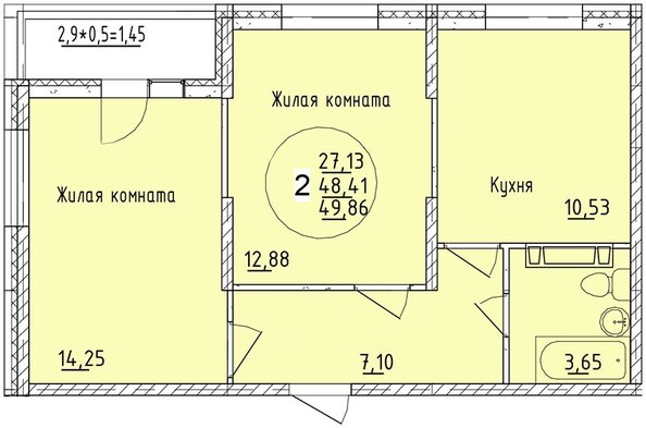 Планировка 2-комн 49,86 м²