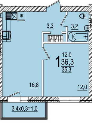 Планировка 1-комн 36,3 м²