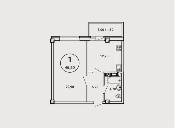 Планировка 1-комн 46,5 м²