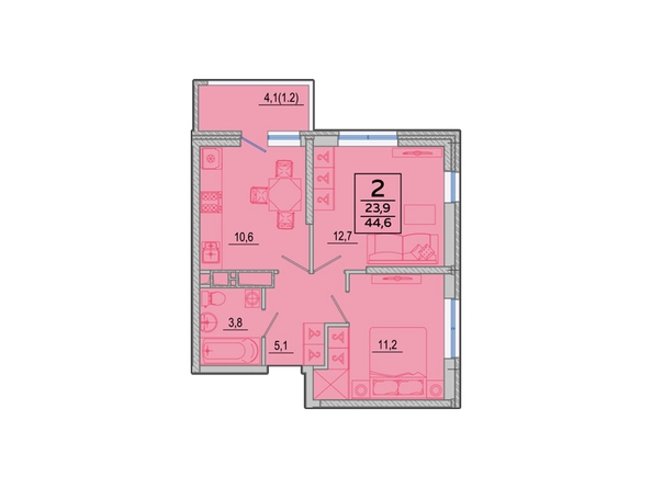 Планировка 2-комн 44,6 м²