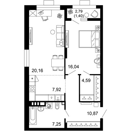 Планировка 2-комн 68,26 м²