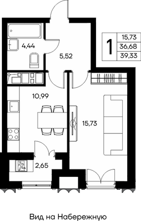 Планировка 1-комн 39,33, 40,41 м²