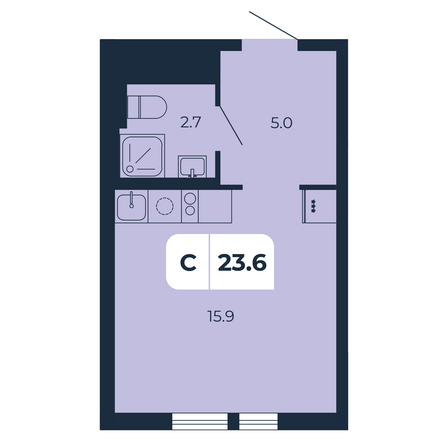 Планировка Студия 23,6 м²