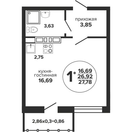 Планировка Студия 27,78 м²