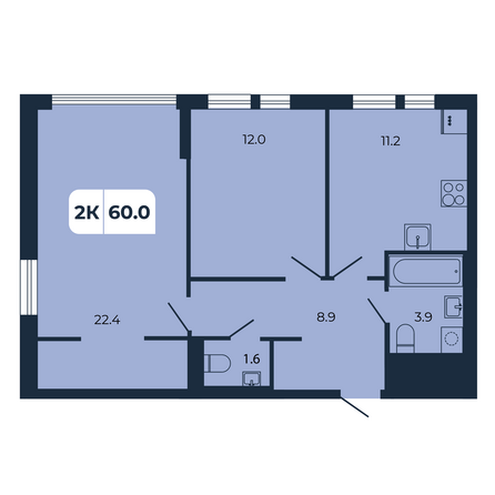 Планировка 2-комн 60 м²