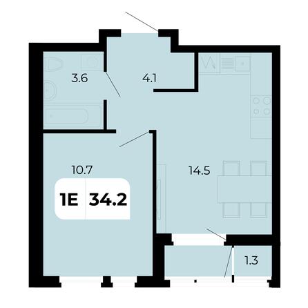 Планировка 1-комн 34,2 м²