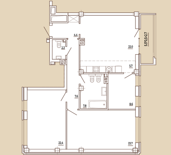 Планировка 3-комн 107,2 м²