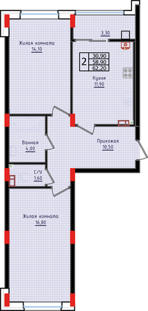 Планировка 2-комн 62,2 м²