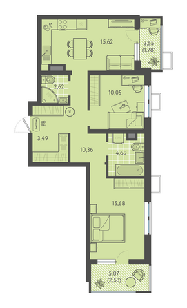 Планировка 2-комн 66,82 м²