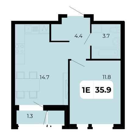 Планировка 1-комн 35,9 м²