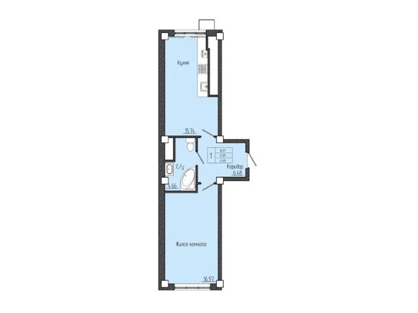 Планировка 1-комн 43,85, 44,85 м²