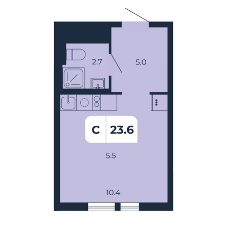 Планировка Студия 23,6 м²