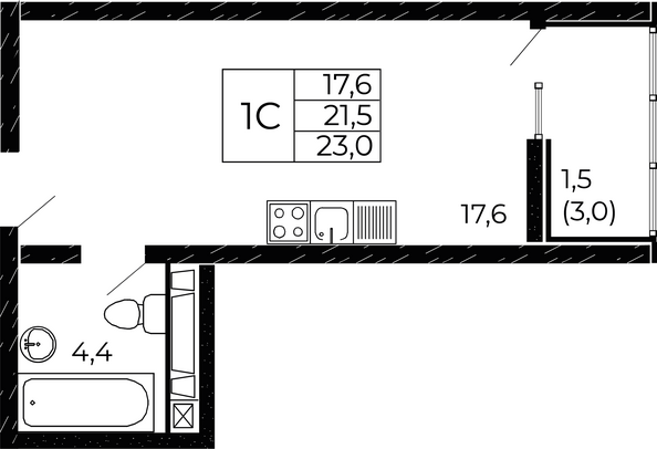 Планировка Студия 23 м²