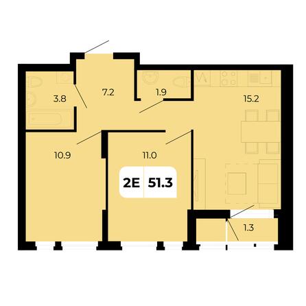 Планировка 2-комн 51,3 м²