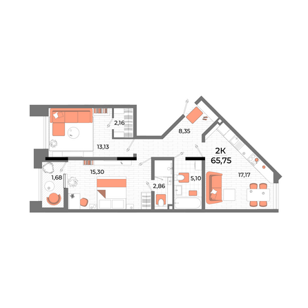 Планировка 2-комн 63,3 м²