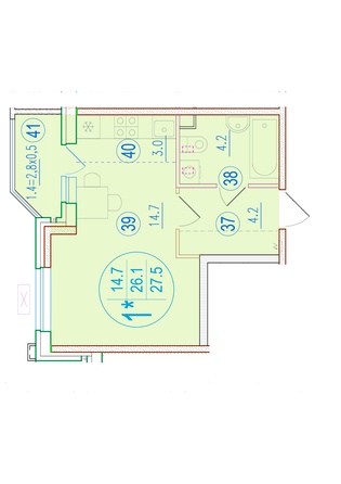 Планировка 1-комн 27,5 м²