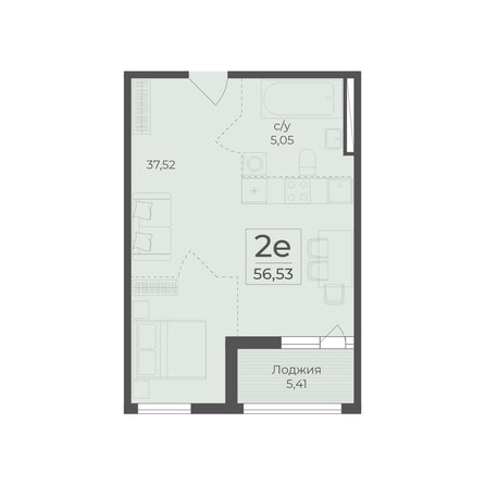 Планировка 2-комн 56,53 м²