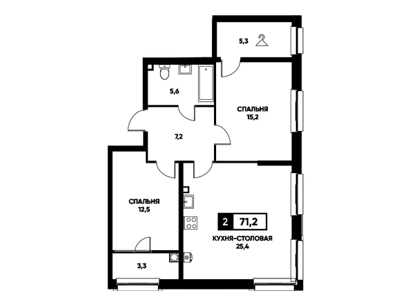 Планировка 1-комн 71,2 м²