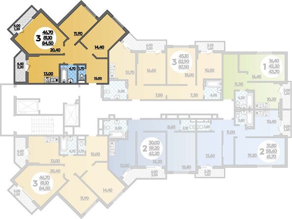 Планировка 3-комн 84,5 м²