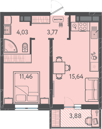 Планировка 1-комн 36,06 м²