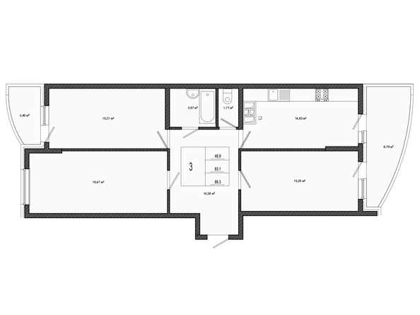 Планировка 3-комн 83,1 м²