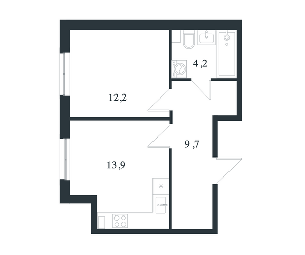 Планировка 1-комн 38,8, 40 м²