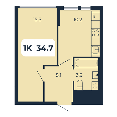 Планировка 1-комн 34,7 м²