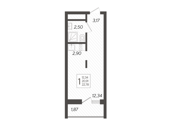 Планировка 1-комн 22,78 м²