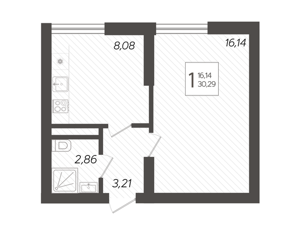 Планировка 1-комн 30,29 м²