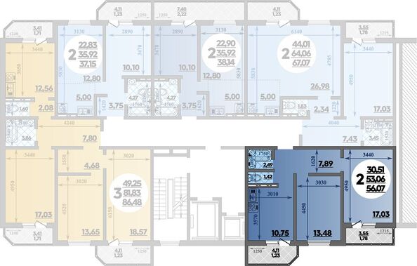 Планировка 2-комн 56,07 м²