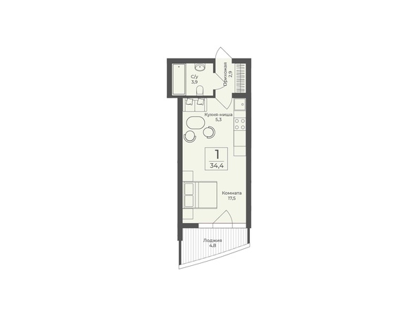 Планировка Апартамент 34,4 м²