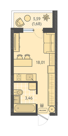Планировка Студия 23,15 м²