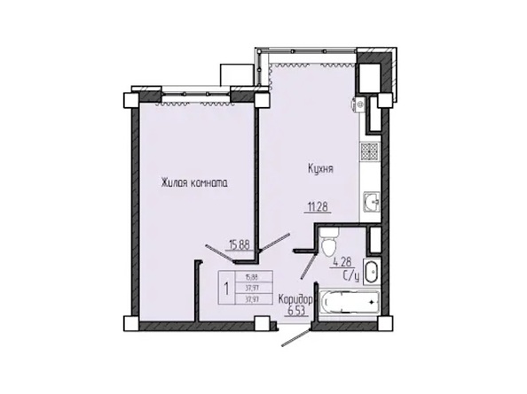 Планировка 1-комн 37,97 м²