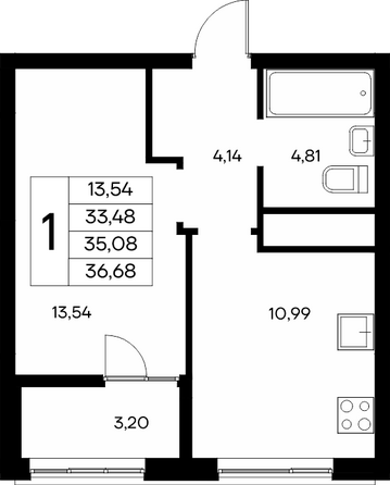Планировка 1-комн 36,68, 36,78 м²