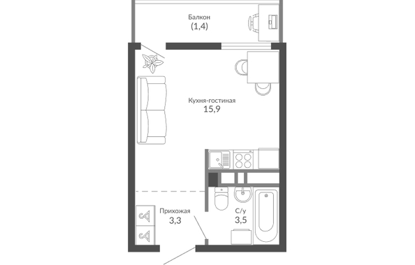 Планировка 1-комн 24,1 м²