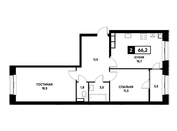 Планировка 2-комн 66,2, 66,4 м²