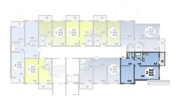Планировка 2-комн 55,36 м²