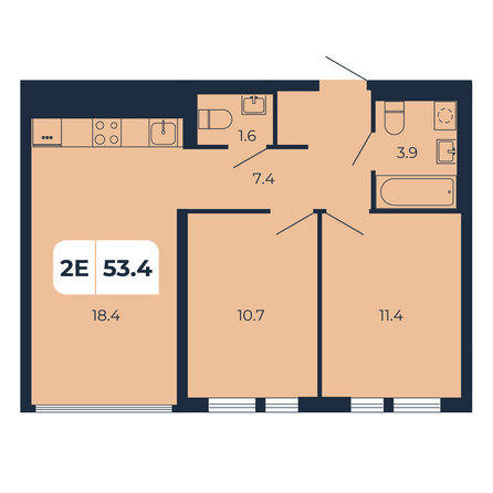 Планировка 2-комн 53,4 м²