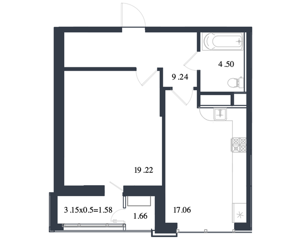 Планировка 1-комн 53,18 - 53,31 м²