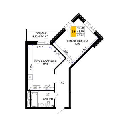 Планировка 1-комн 45,8 м²