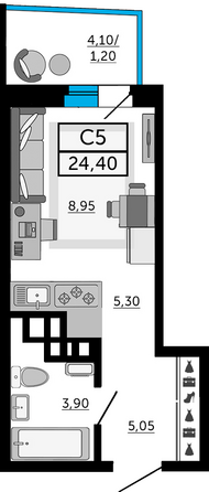 Планировка Студия 24,15, 24,4 м²