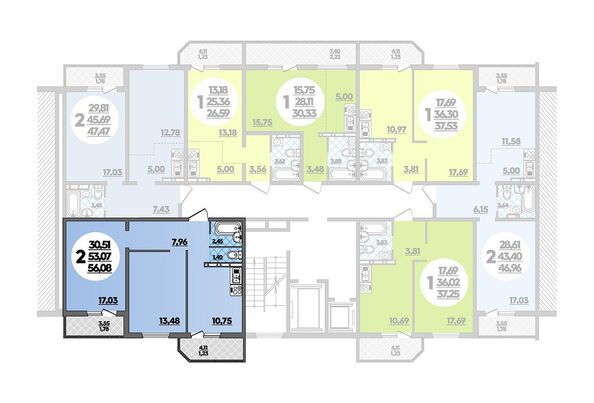 Планировка 2-комн 56,08 м²