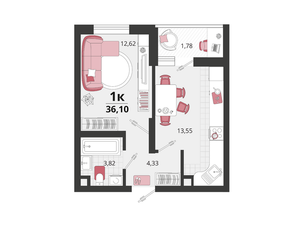 Планировка 1-комн 36,1 м²
