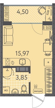 Планировка Студия 22,07 м²